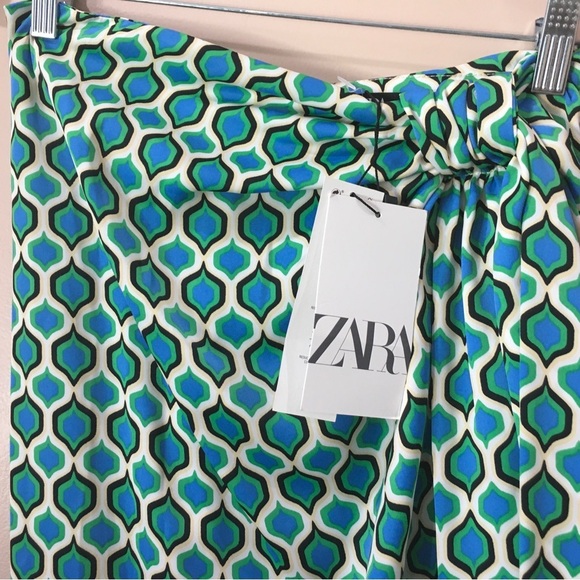 Zara sarong midi skirt geomatric retro green - Picture 6 of 9